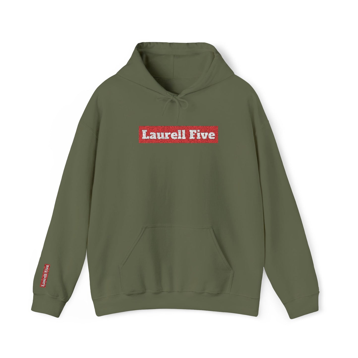 Red logo on military green (embroidery)