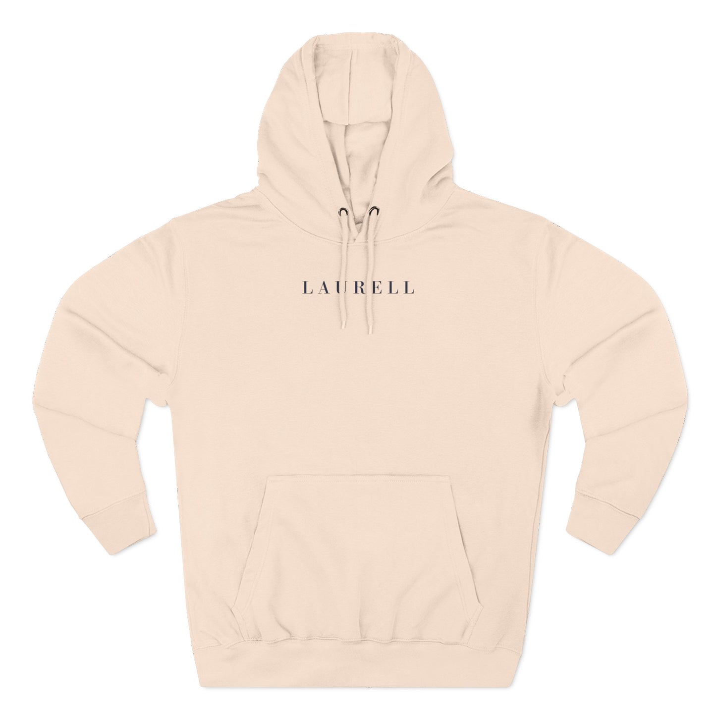 Navy Laurell five logo on pale pink hoodie